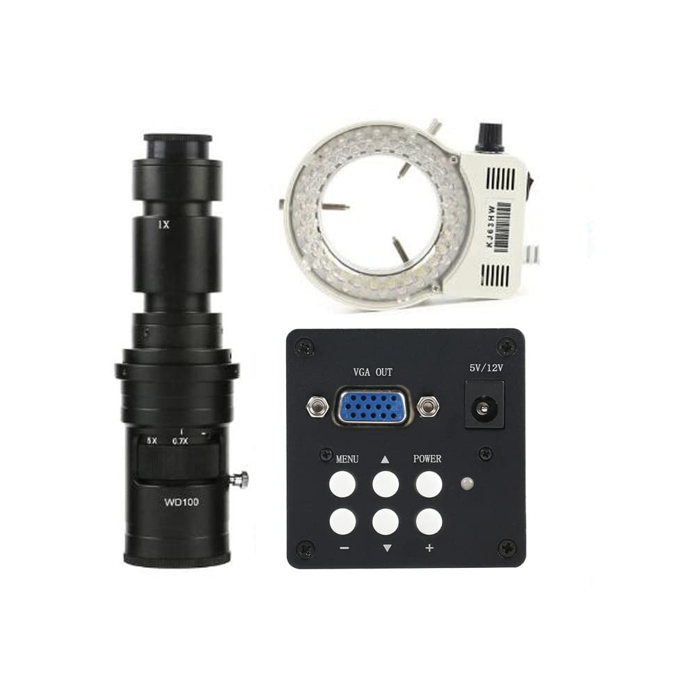 1080P Industrial VGA Digital Electronic Video Microscope & 500X C-Mount Lens Whit 56-LED Adjustable Ring Light For Lab Phone PCB BGA CPU Repair Soldering