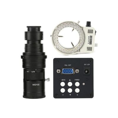 1080P Industrial VGA Digital Electronic Video Microscope & 200X C-Mount Lens Whit 56-LED Adjustable Ring Light For Lab Phone PCB BGA CPU Repair Soldering