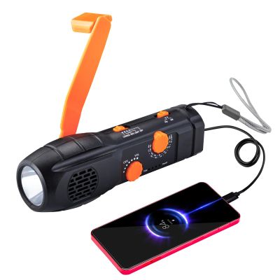 Hand Crank Flashlight with Emergency Radio Phone Charger, Portable Dynamo SOS LED Torch Rechargeable USB Charging Handheld LED Flashlights Built-in Loudspeaker for Camping Hiking Gift