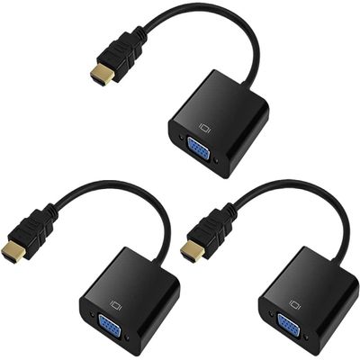 QINGLER HDMI to VGA, Gold-Plated HDMI to VGA Adapter (Male to Female) for Computer, Desktop, Laptop, PC, Monitor, Projector, HDTV, Chromebook, Raspberry Pi, Roku, Xbox and More - Black, 3 Pack