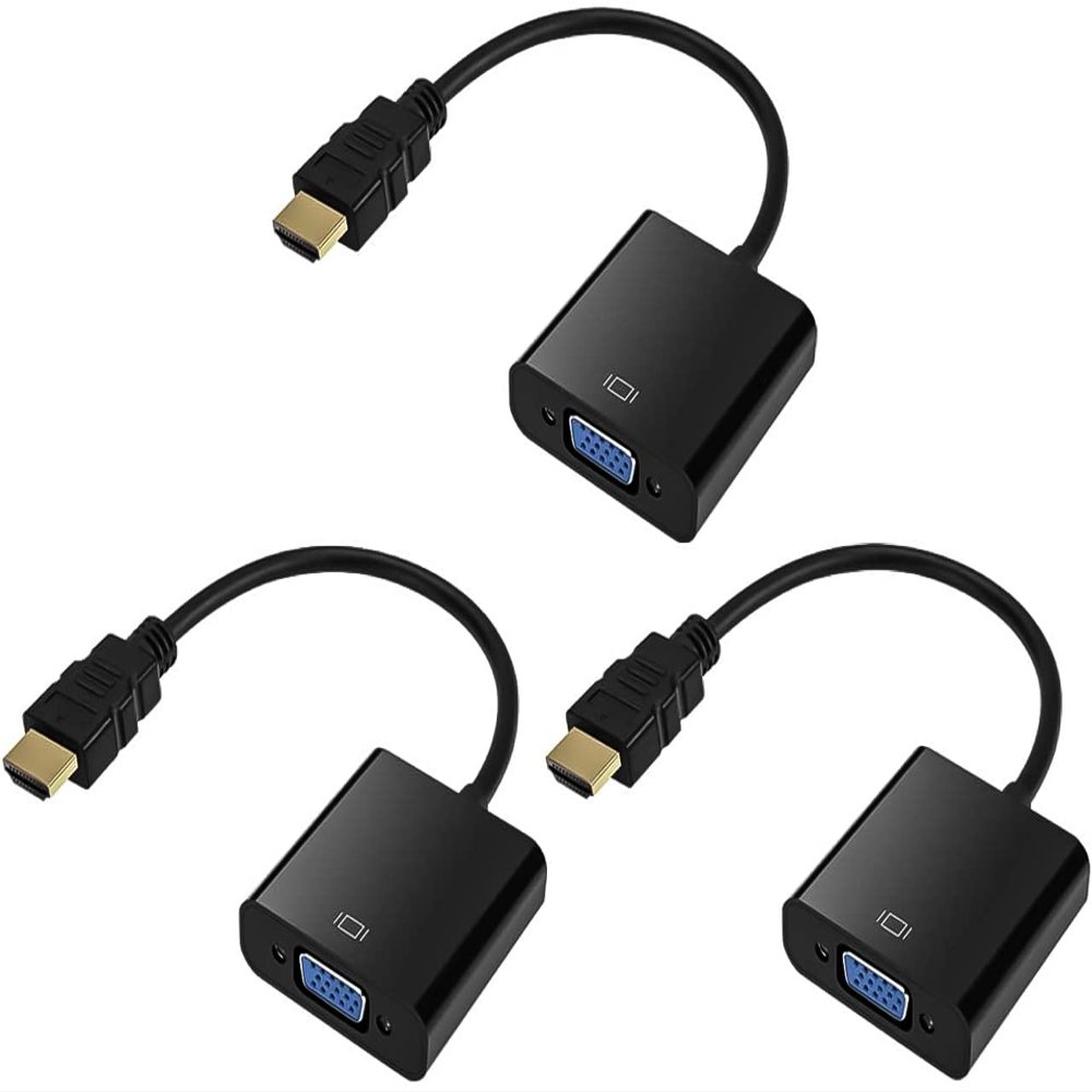 QINGLER HDMI to VGA, Gold-Plated HDMI to VGA Adapter (Male to Female) for Computer, Desktop, Laptop, PC, Monitor, Projector, HDTV, Chromebook, Raspberry Pi, Roku, Xbox and More - Black, 3 Pack