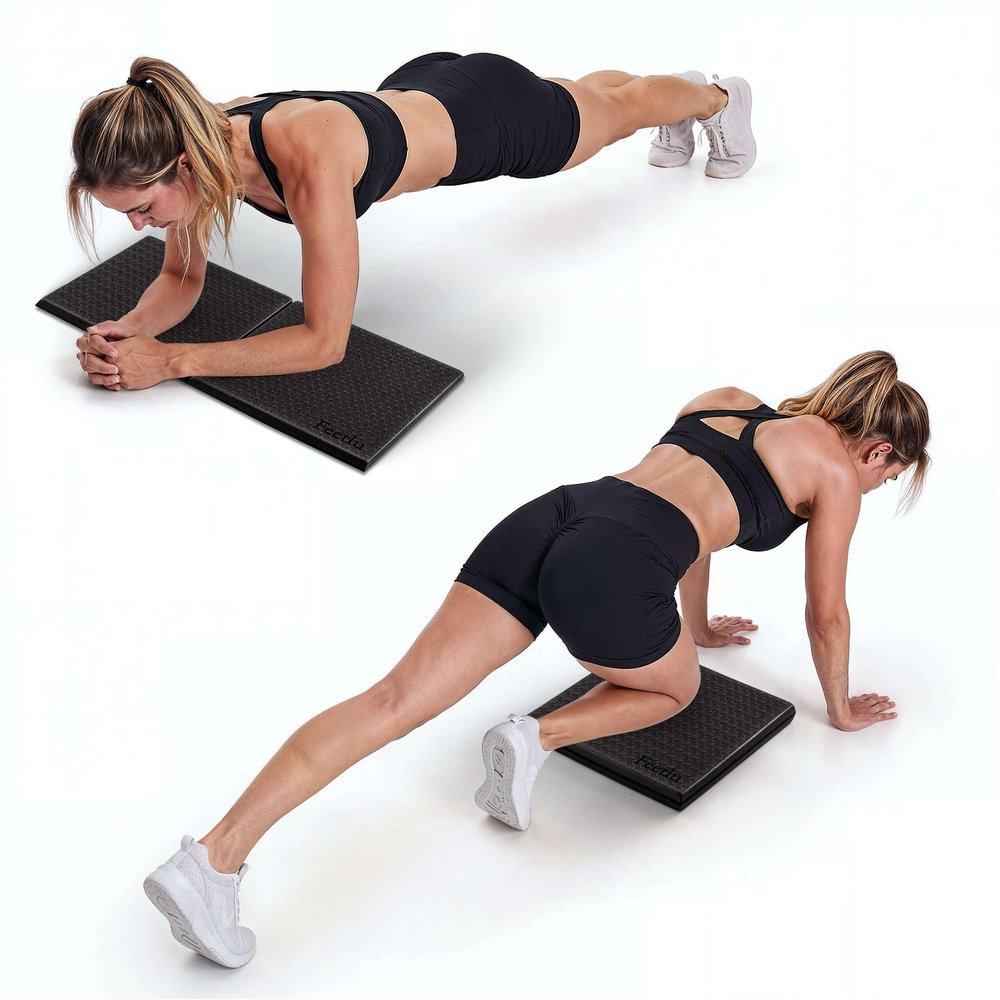 Feetlu Yoga Knee Pad, 24" x 12", 12mm Thick, Foldable Cushion (Black)