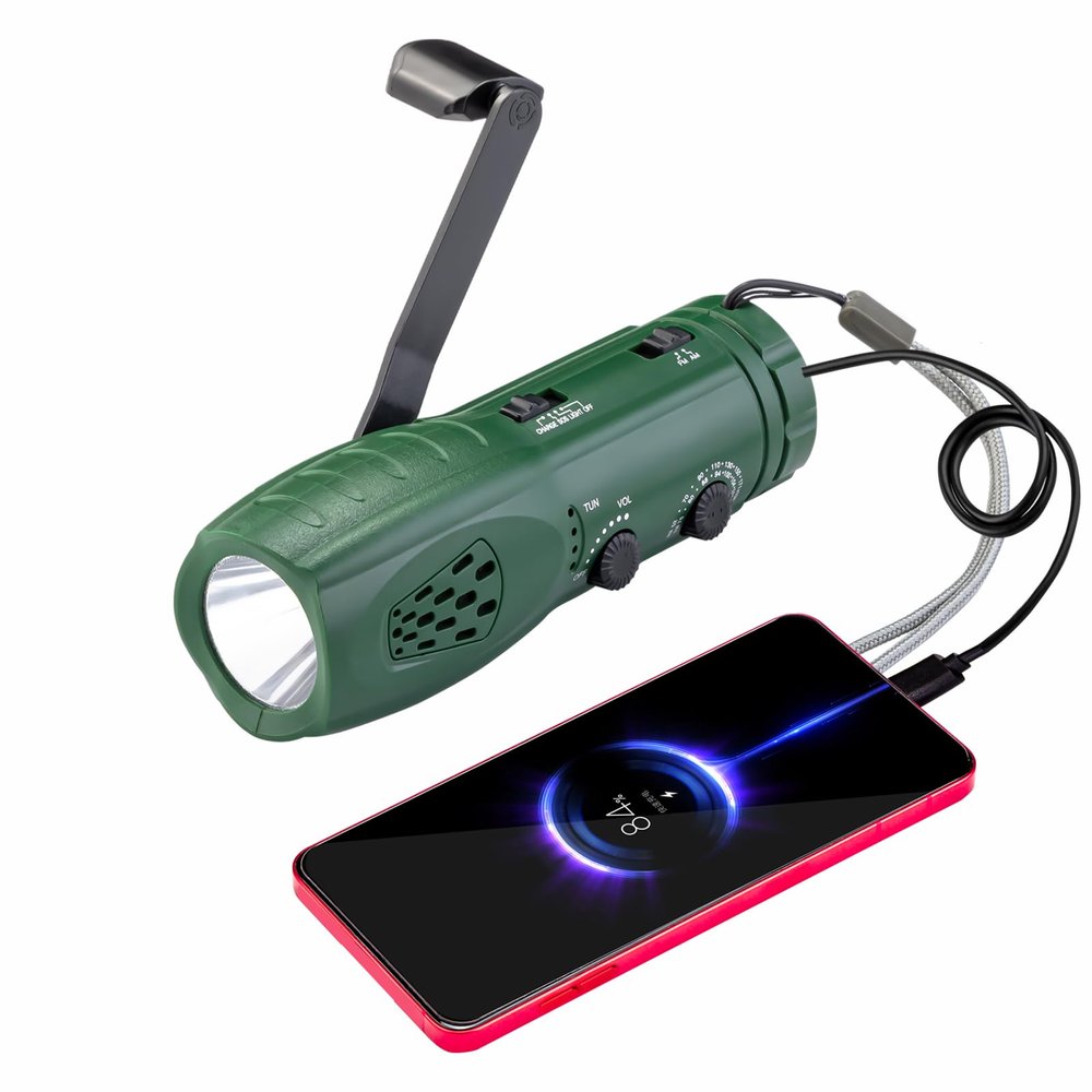 MOLEBIT Hand Crank Flashlight with Emergency Radio LED Torch Phone Charger
