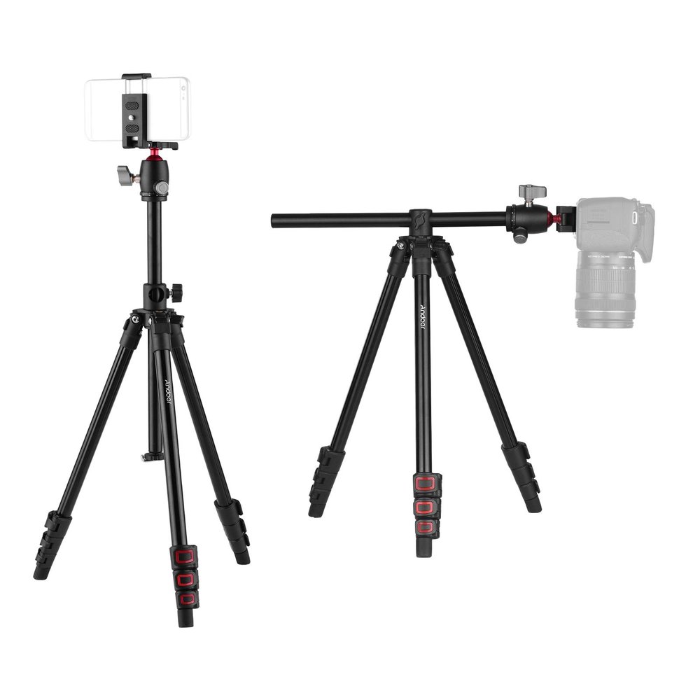 Andoer Q160H Portable Camera Tripod Horizontal Mounted Professional Travel Tripod with 360 Panoramic Ball Head Universal for DSLR ILDC Cameras DVS Smartphones Max Charge 5kg