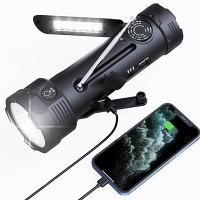 PPLEE Emergency Weather Radio NOAA Certified, Hand Crank Solar Flashlight Radio with Cell Phone Charger, Portable AM FM Battery Powered Radio, Reading Lamp, SOS Alarm for Hurricane Camping Survival
