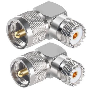 2PCS UHF PL259 Right Angle 90 Degree Coax Adapter, SO239 Male PL259 to Female Right Elbow Coaxial Connector Adapter, UHF Male to SO239 Female L Shape Coax Connector for CB Radio, Antenna, etc