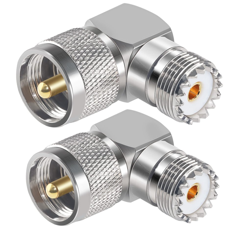 2PCS UHF PL259 Right Angle 90 Degree Coax Adapter, SO239 Male PL259 to Female Right Elbow Coaxial Connector Adapter, UHF Male to SO239 Female L Shape Coax Connector for CB Radio, Antenna, etc