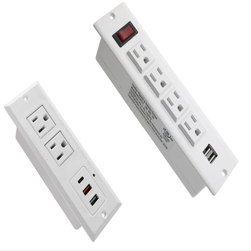20W Recessed Power Strip USB C Fast Charge Desk Power Outlet Type C Flush Mounted Extension Power Plug for Conference Countertop Desktop Drawer Sofa