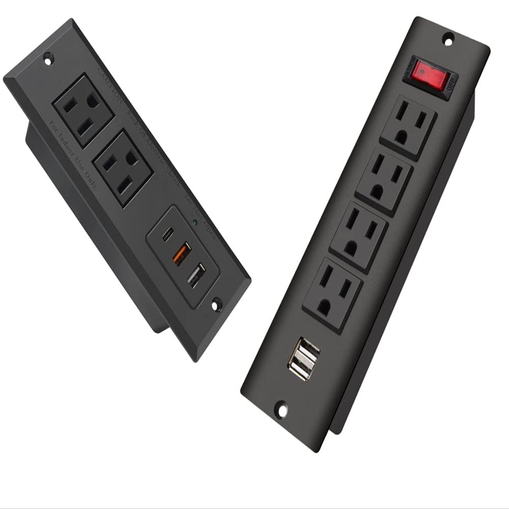 20W Recessed Power Strip USB C Fast Charge Desk Power Outlet Type C Flush Mounted Extension Power Plug for Conference Countertop Desktop Drawer Sofa
