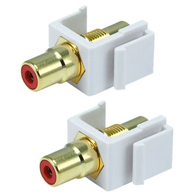 TUDIN 2 Pcs RCA Audio Video Keystone Jack Female to Female Coupler Red Center White