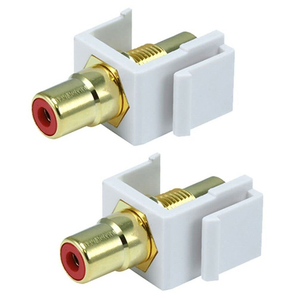 TUDIN 2 Pcs RCA Audio Video Keystone Jack Female to Female Coupler Red Center White
