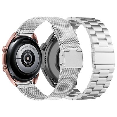 22MM Metal Watch Band Compatible with Amazfit GTR 4/GTR 3/GTR 3 Pro/Bip 3/GTR 2 Bands for Women Men Mesh Stainless Steel Replacement Band Bracelet Straps Wristband Smartwatch Accessory (Silver)