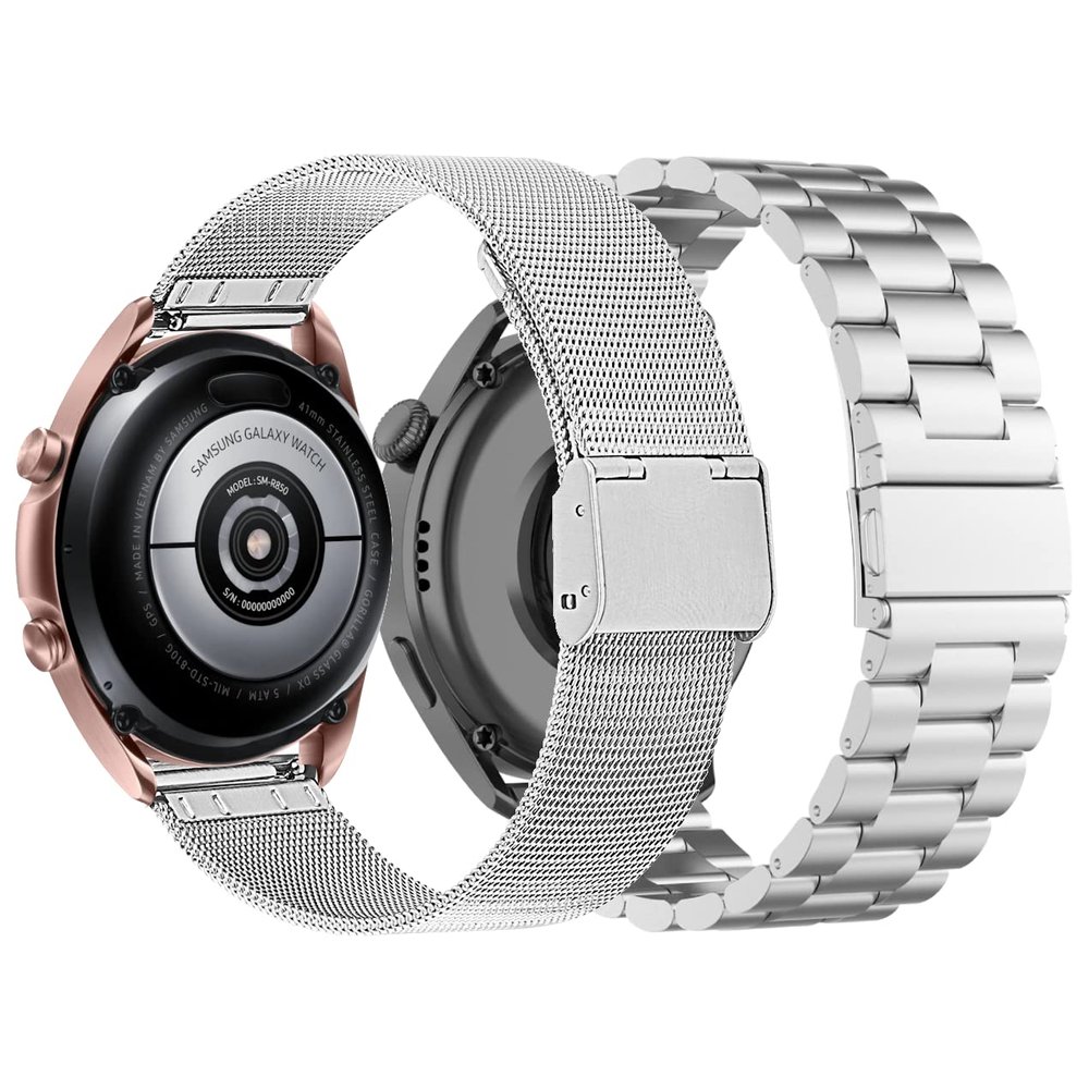 22MM Metal Watch Band Compatible with Amazfit GTR 4/GTR 3/GTR 3 Pro/Bip 3/GTR 2 Bands for Women Men Mesh Stainless Steel Replacement Band Bracelet Straps Wristband Smartwatch Accessory (Silver)