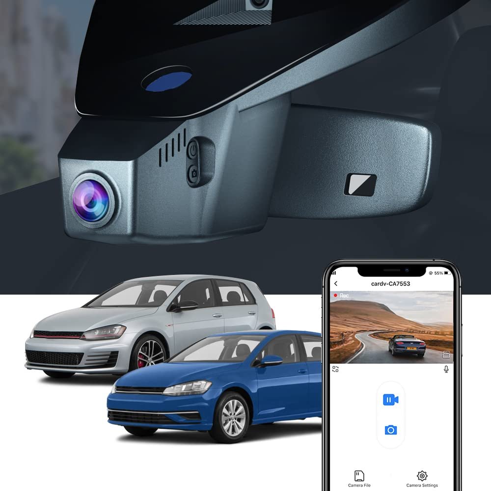 Fitcamx 4K Dash Cam Suitable for Volkswagen Golf GTI Golf R 2015-2025 (Model B) & Golf, OEM Factory Look, 2160P UHD Video, Built-in WiFi & APP, Loop Recording, Parking Sensor, Plug & Play, 64GB Card