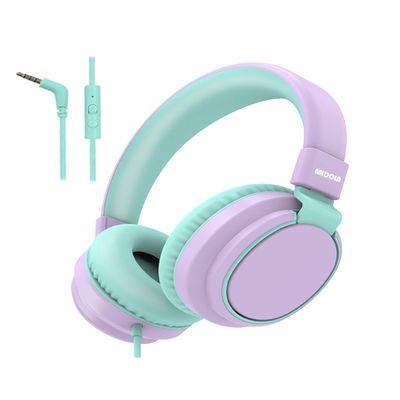 MIDOLA Headphone Kids Volume Limited 85/110dB Wired Over-Ear/On-Ear Foldable Headset with Inline Cable AUX 3.5mm Cord Mic for Boy Girl Child PC Notebook Tablet Light Purple
