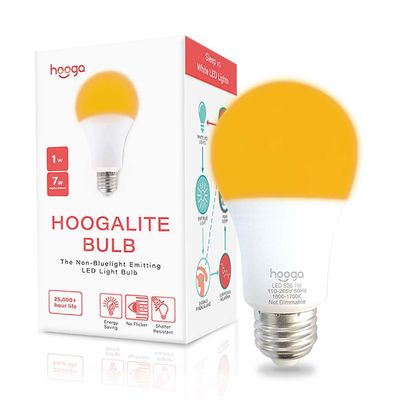 hooga Sleep Light Bulb, Amber Light Bulbs for Sleep Therapy, Blue Light Blocking, 1600K Dim Light Bulbs 7W Equivalent, Mood Soothing Light, E26 A19 Warm Light Bulbs for Bedroom, Nursery, 1 Pack.