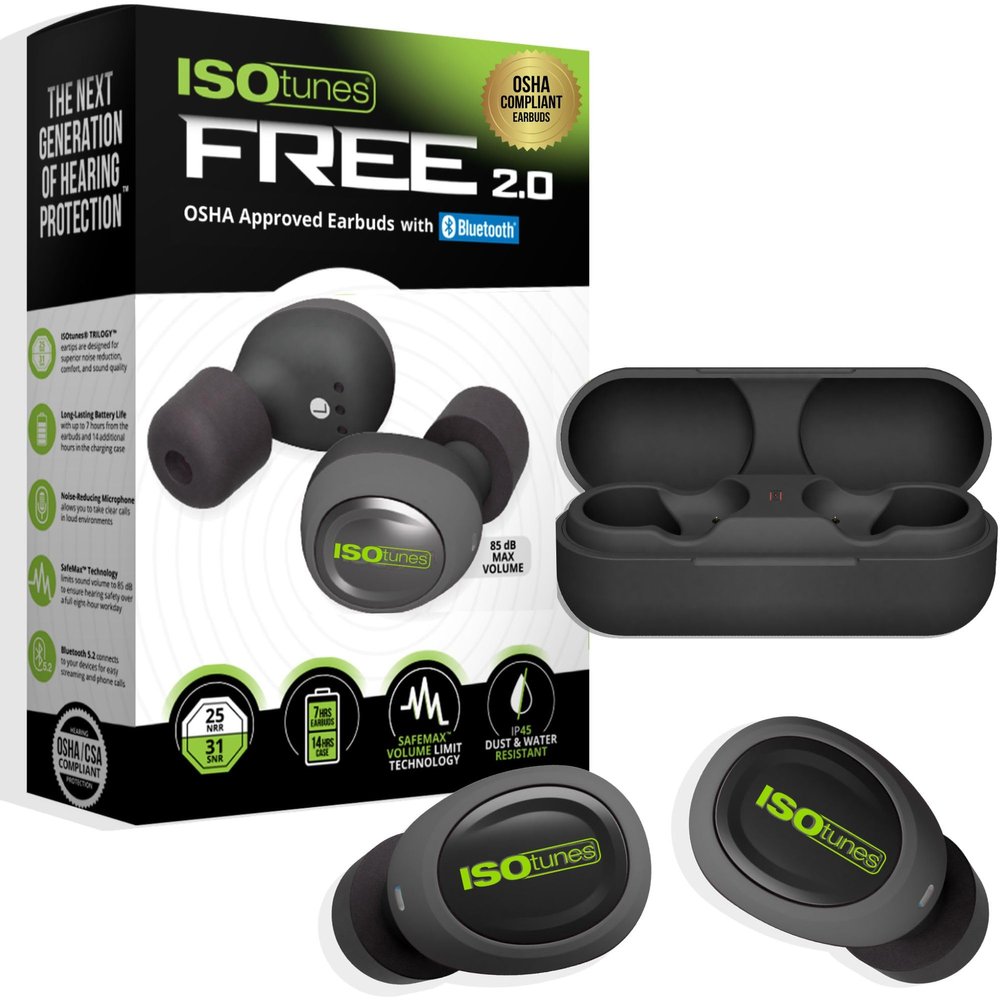 ISOtunes Free 2.0 Bluetooth Hearing Protection, OSHA Compliant Work Earbuds