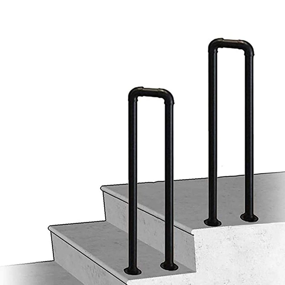 Pealihuy Staircase Handrails, Handrails for Outdoor Front Porch Steps, U Shaped Loft Matte Black Wrought Iron Hand Railing,50cm