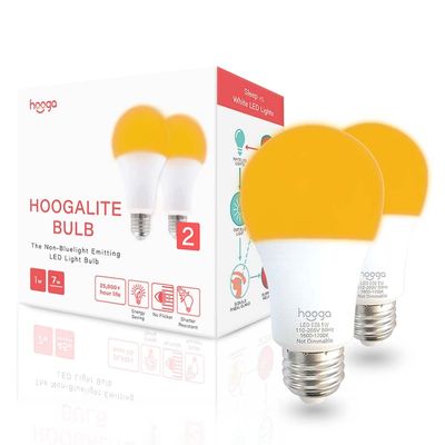 hooga Sleep Light Bulb, Amber Light Bulbs for Sleep Therapy, Blue Light Blocking, 1600K Dim Light Bulbs 7W Equivalent, Mood Soothing Light, E26 A19 Warm Light Bulbs for Bedroom, Nursery, 2 Pack.