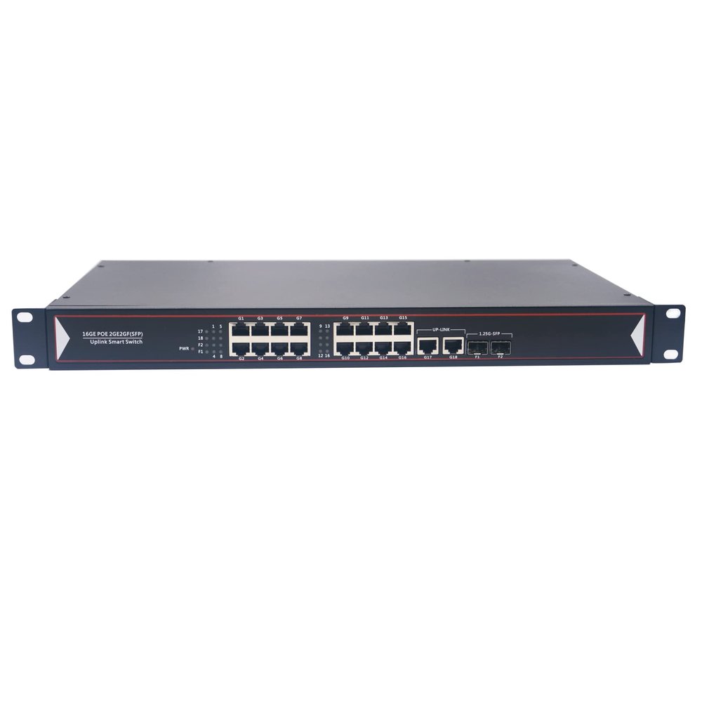 16 Port PoE Gigabit Switch with Up-Link and SFP, 380W, IEEE 802.3 af/at for IP Camera Wireless AP CCTV Security Camera System ,1U Rack Mount