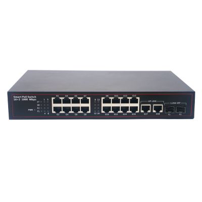 16 Port PoE Gigabit Switch with Up-Link and SFP, 200W, IEEE 802.3 af/at for IP Camera Wireless AP CCTV Security Camera System ,Desktop or Wall Mount