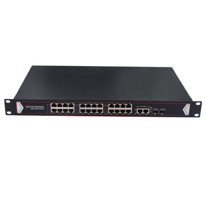 24 Port PoE Gigabit Switch with Up-Link and SFP, 380W, IEEE 802.3 af/at Compatible for IP Camera Wireless AP CCTV Security Camera System ,1U Rack Mount