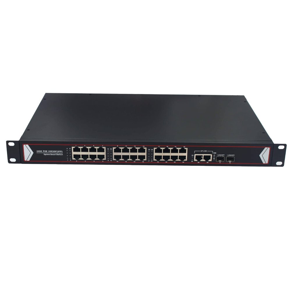 24 Port PoE Gigabit Switch with Up-Link and SFP, 380W, IEEE 802.3 af/at Compatible for IP Camera Wireless AP CCTV Security Camera System ,1U Rack Mount