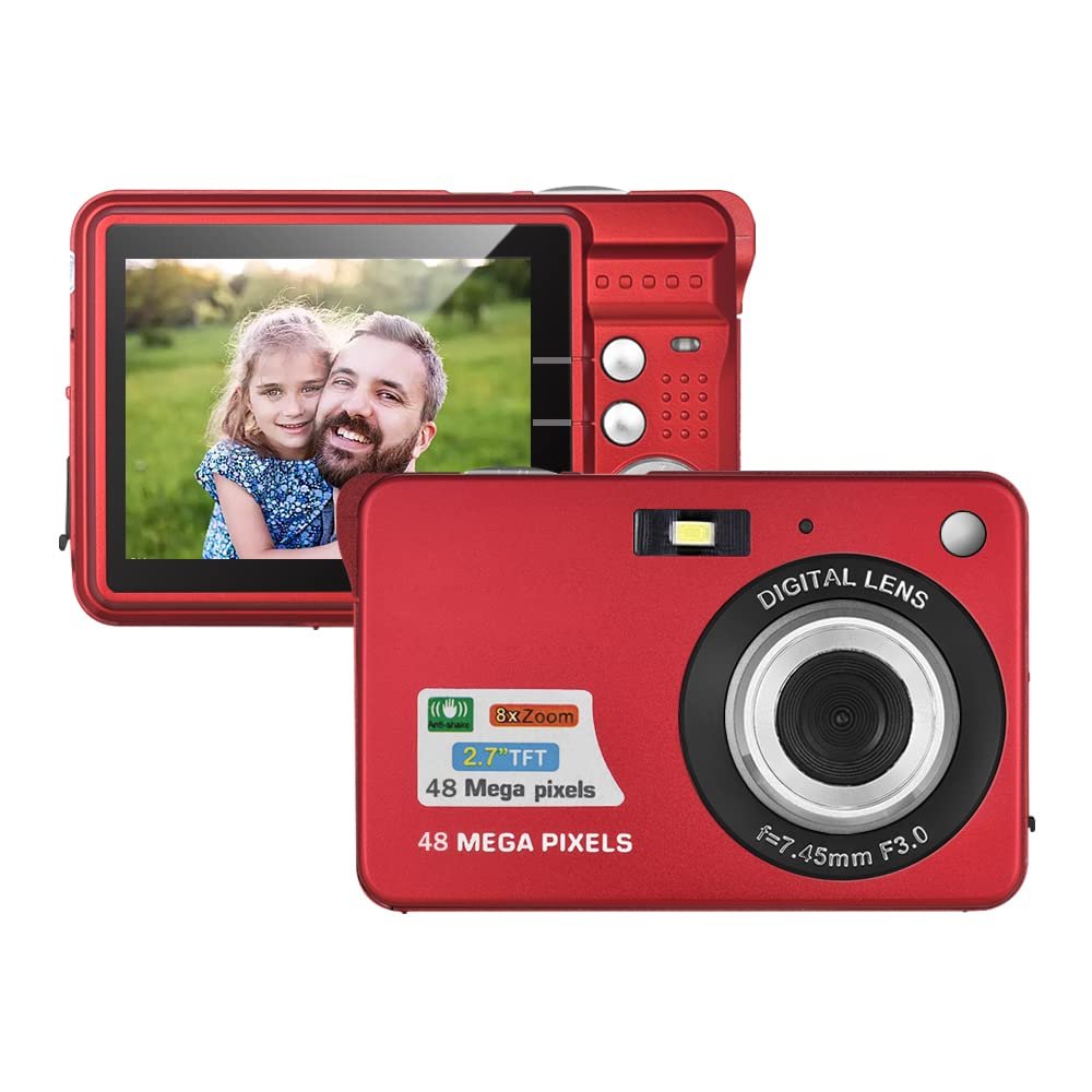 Andoer Portable 1080P Digital Camera Video Camcorder 48MP Anti-Shake 8X Zoom 2.7 Inch LCD Screen Face Detact Smile Capture Built-in Lithium Battery with Carry Bag Wrist Strap for Kids Teens
