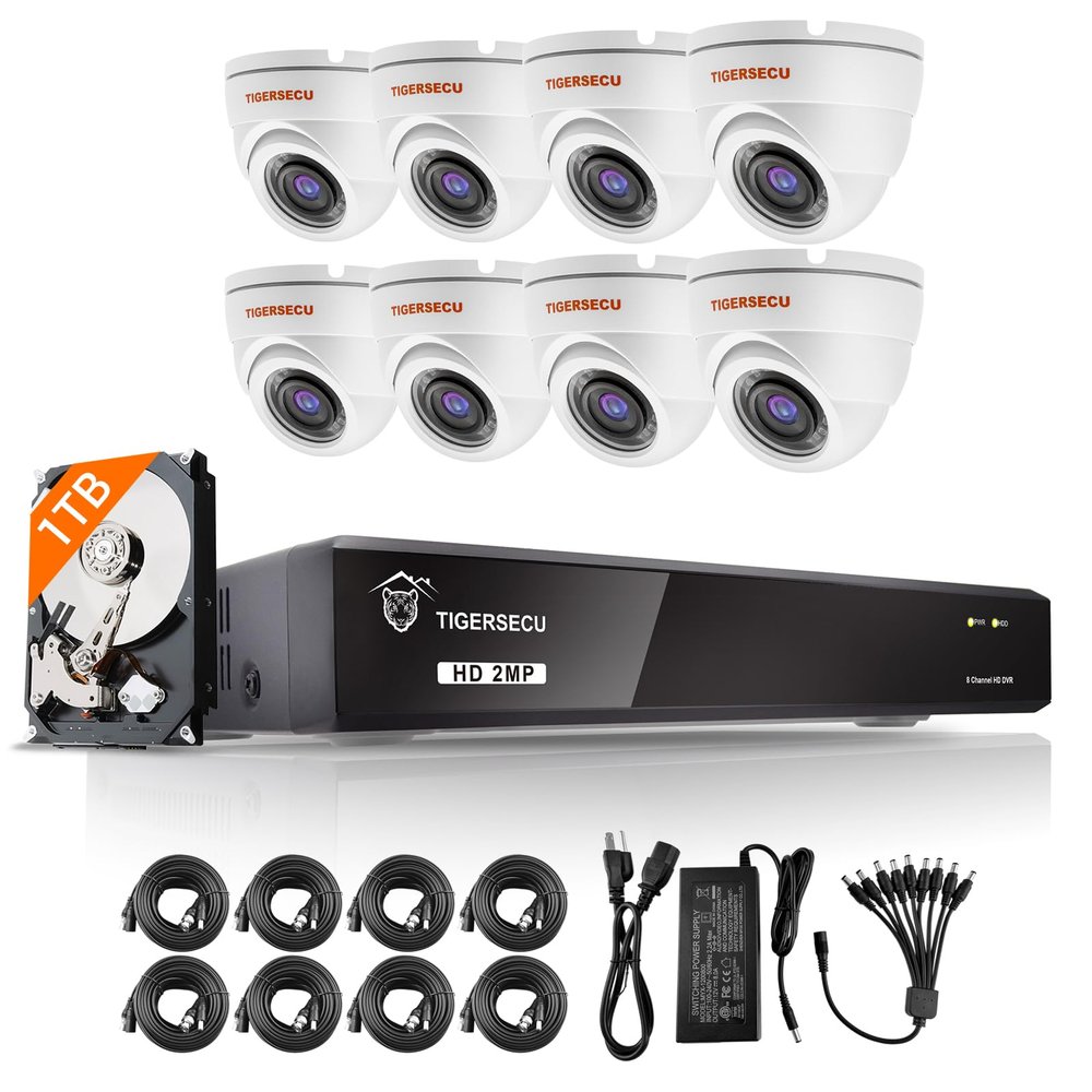 TIGERSECU 1080P 8-Channel 8 Dome Cameras DVR Security Bundle with 1TB HDD