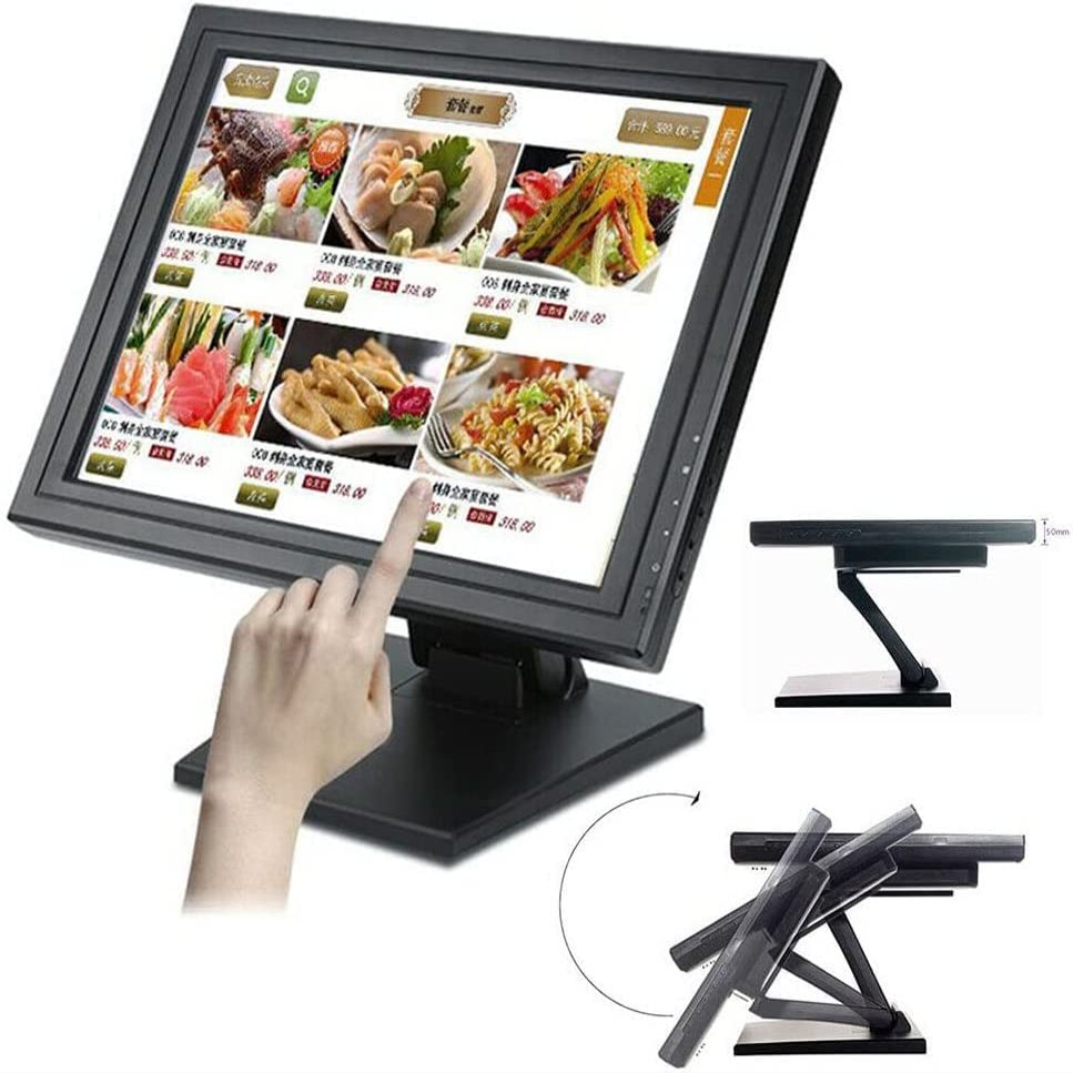 15" Touch Screen Monitor, High Res LCD VGA Stand Touch Screen POS USB, Portable Display Monitor - High Compatibility - with Dual Speakers