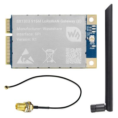 Waveshare SX1303 915M LoRaWAN Gateway Module Compatible with Raspberry Pi Standard Mini-PCIe Socket, Long Range Transmission, Large Capacity, Multi-Band Support