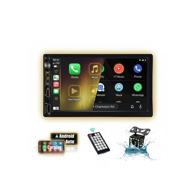 Double Din Car Stereo with 7 Inch IPS HD Touchscreen, Compatible with Apple Carplay & Android Auto, Wide Angle Rear Camera, Support DSP Bluetooth AUX USB SD TF AM/FM Radio
