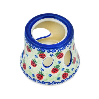 Polmedia Polish Pottery Heater UNIKAT - Strawberries and Cream Pattern Handmade in Boleslawiec Poland + Certificate of Authenticity