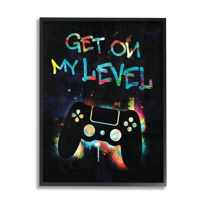 Stupell Industries Get On My Level Gaming Controller Neon Paint Splatter Framed Wall Art, Design By Victoria Barnes