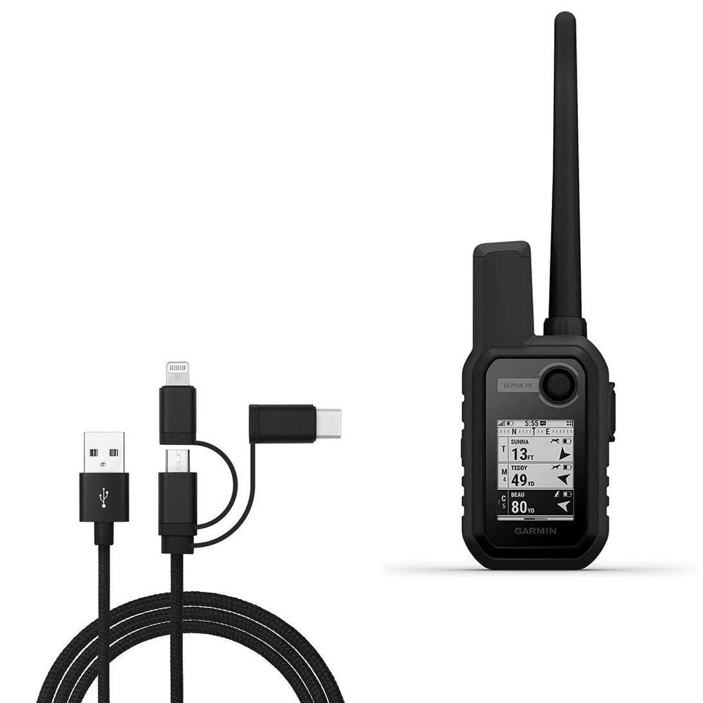 BoxWave Cable Compatible with Garmin Alpha 10 - AllCharge 3-in-1 Cable - Jet Black