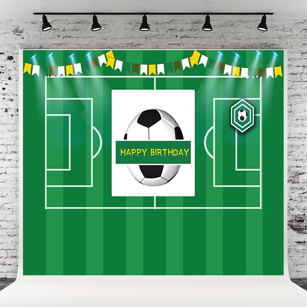 10x10ft Soccer Boy Birthday Photography Backdrop Sports Photography Backdrop for Boy Birthday Party Decoration Soccer Pitch Stadium Auditorium Light Background