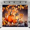 10x6.5ft Christmas Pumpkin Shooting Photography Backdrops Autumn Harvest Background Broken Wooden Maple Leaf Lantern Photo Props for Family Christmas Party Backdrops view 1