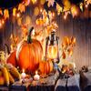 10x6.5ft Christmas Pumpkin Shooting Photography Backdrops Autumn Harvest Background Broken Wooden Maple Leaf Lantern Photo Props for Family Christmas Party Backdrops view 2