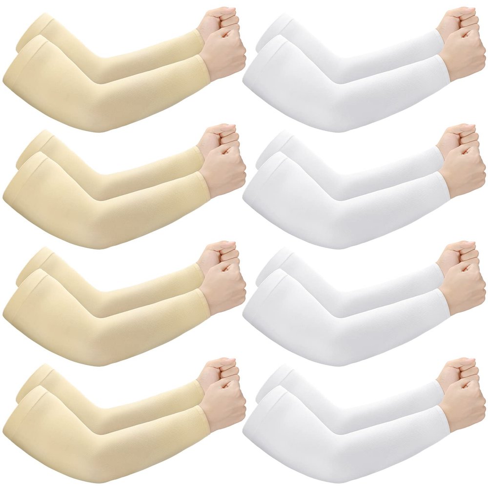 Janmercy 8 Pairs Elderly Skin Thin Protector Sleeves Bruise Abrasions Protective Arm Sleeve(White, Beige)