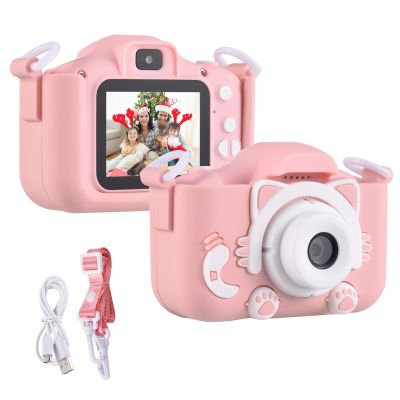Andoer Mini Cartoon Kids Digital Camera 1080P Digital Video Camera for Kids Dual Lens 2.0 Inch IPS Screen Cute Photo Frames Interesting Games with Neck Strap Birthday for Boys Girls