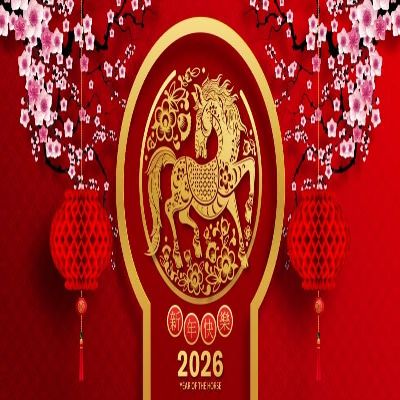 Baocicco 20x12ft Happy Chinese New Year 2026 Backdrop Plum Blossom Red Lantern Photography Background for 2026 Chinese New Year of Horse Celebrate Spring Festival Dinner Party Photo Studio