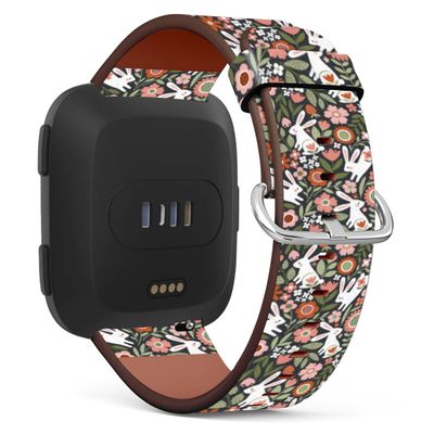 Compatible with Fitbit Versa 2 / Versa / Versa Lite / Versa SE Leather Bands Replacement Strap / Easter Bunny Pattern-4