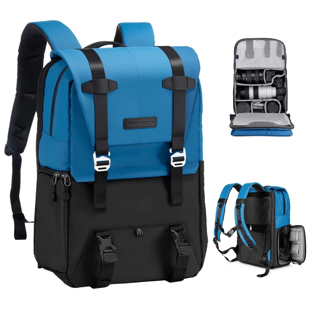 K&F Concept Camera Backpack, Camera Bags for Photographers Large Capacity Camera Case with Raincover,15-15.6 Inch Laptop Compartment Compatible for Canon/Nikon/Sony/DJI Mavic Drone(Backpack 20L)