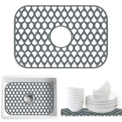 SAMSIER Silicone Sink Protectors Mats (13x11 & 14x12 & 16x12 & 18x16 & 19x14 & 21x16 & 22x13 & 25x16 & 26x14 & 28x14 & 30x16) for Bottom of Kitchen Sink (19x13, Center Drain)