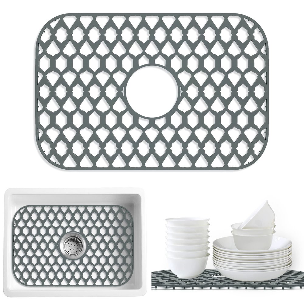 SAMSIER Silicone Sink Protectors Mats (13x11 & 14x12 & 16x12 & 18x16 & 19x14 & 21x16 & 22x13 & 25x16 & 26x14 & 28x14 & 30x16) for Bottom of Kitchen Sink (19x13, Center Drain)