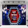 10x10ft Game Theme Happy Birthday Photography Background Background of Flashing Balloon Diamond Lightning Planet Tunnel Happy Birthday Backdrops for Baby Show view 1