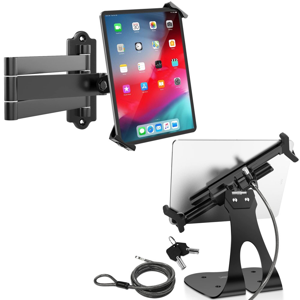 AboveTEK TH-258B Tablet Wall Mount - Fits 7 to 11 Inch Tablets Bundle with TH-218 Anti-Theft Tablet Stand, Universal Security POS Tablet Holder, Diagonally-Oriented iPad Lock Mount for 7-13 inch iPad