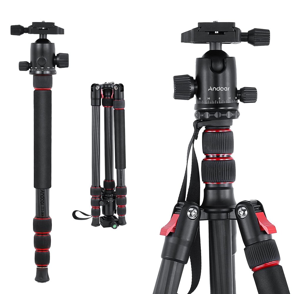 Andoer TTT-008 200cm/78.7in Adjustable Carbon Fiber Camera Tripod Stand Monopod 12KG Payload with Quick Release Ball Head with Carry Bag