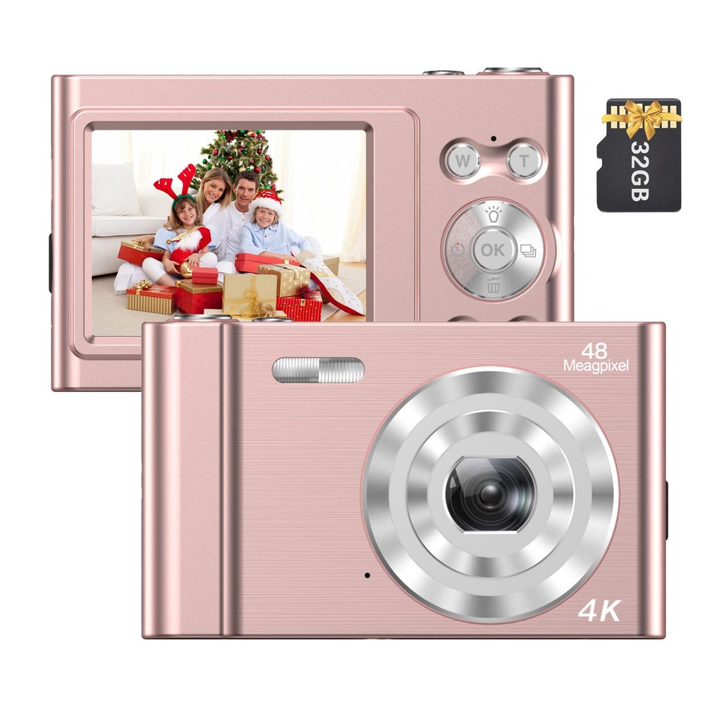 Andoer 4K Digital Camera Video Camcorder 48MP 2.4Inch IPS Screen Auto Focus 16X Digital Zoom Anti-Shake Face Detect Smile Capture Built-in Flash & Battery with 32GB Memory Card for Kids