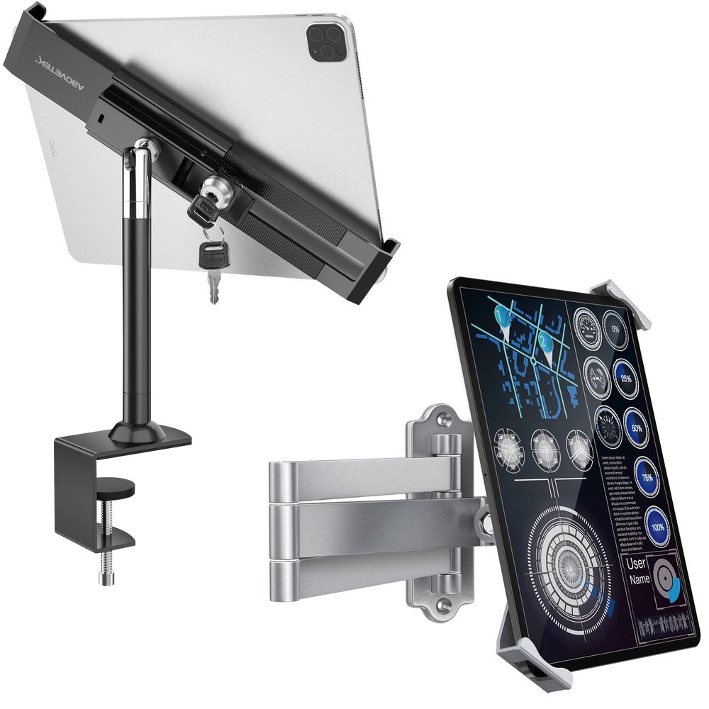 AboveTEK TH-518B Anti Theft Locking Tablet Stand Holder Bundle with TH-258S Tablet Wall Mount - Fits 7 to 11 Inch Tablets Including iPad, Galaxy Tab, Slate, Fire and More
